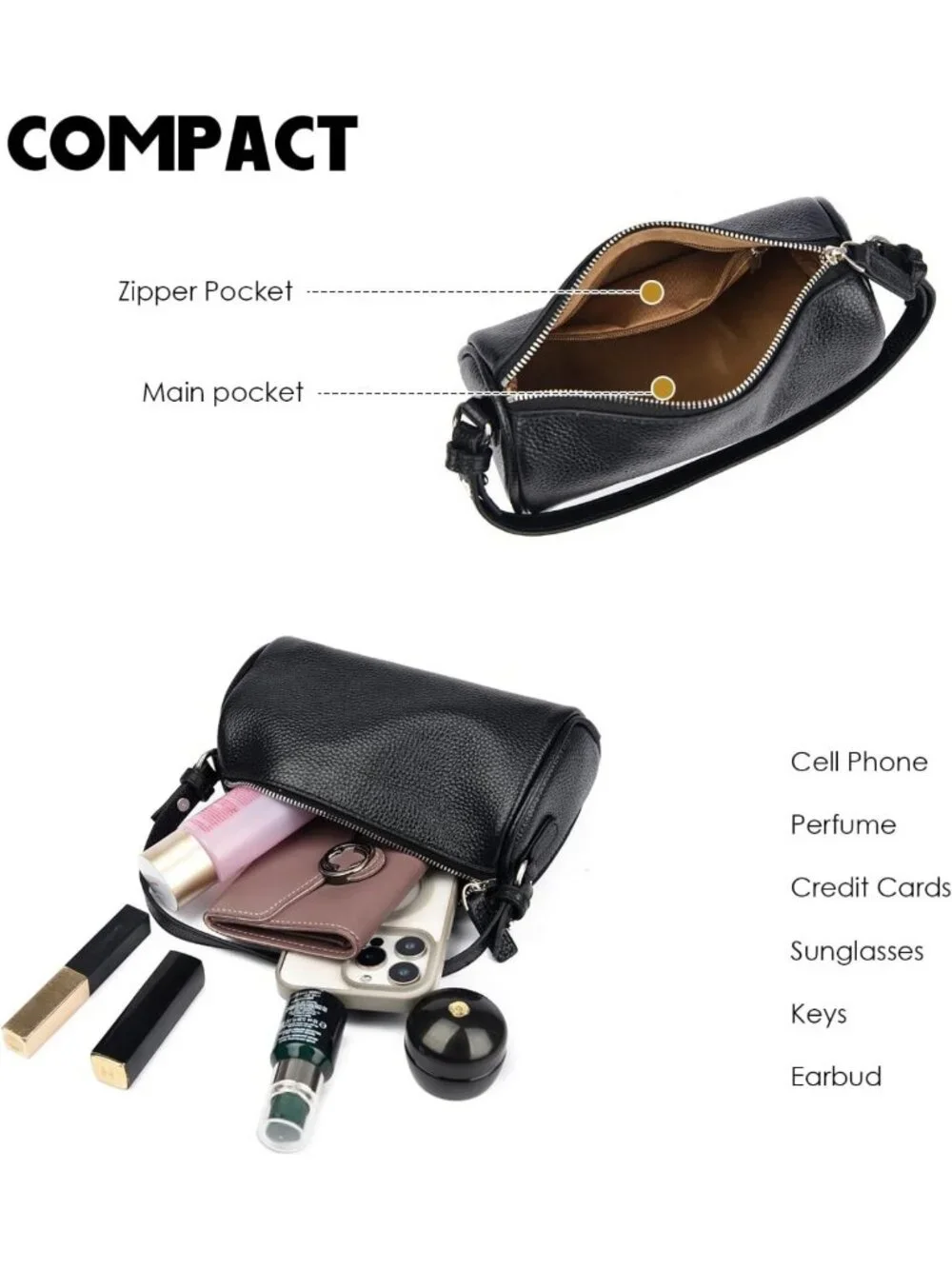 Stylish Mini Crossbody Bag for Women, Genuine Leather Barrel Phone Purse